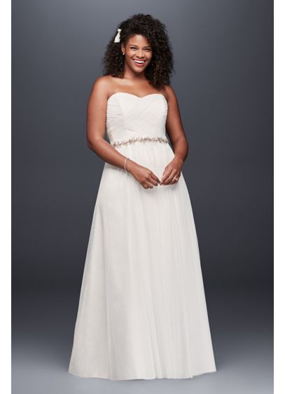 Dot Tulle Sweetheart Neck Plus Size Wedding Dress - This delicate dotted tulle wedding gown is perfect